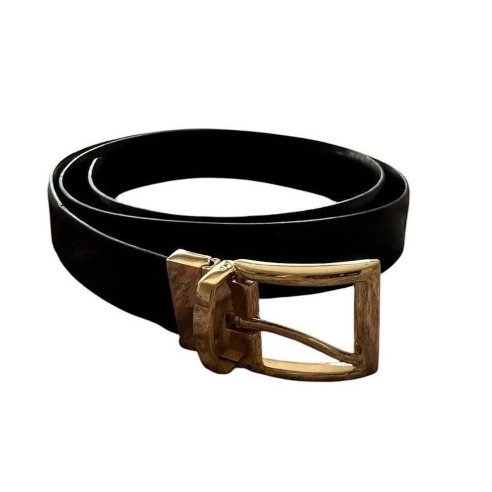 Perry Ellis Reversible Leather Belt Men Size38 Black Brown Gold Buckle CP05016